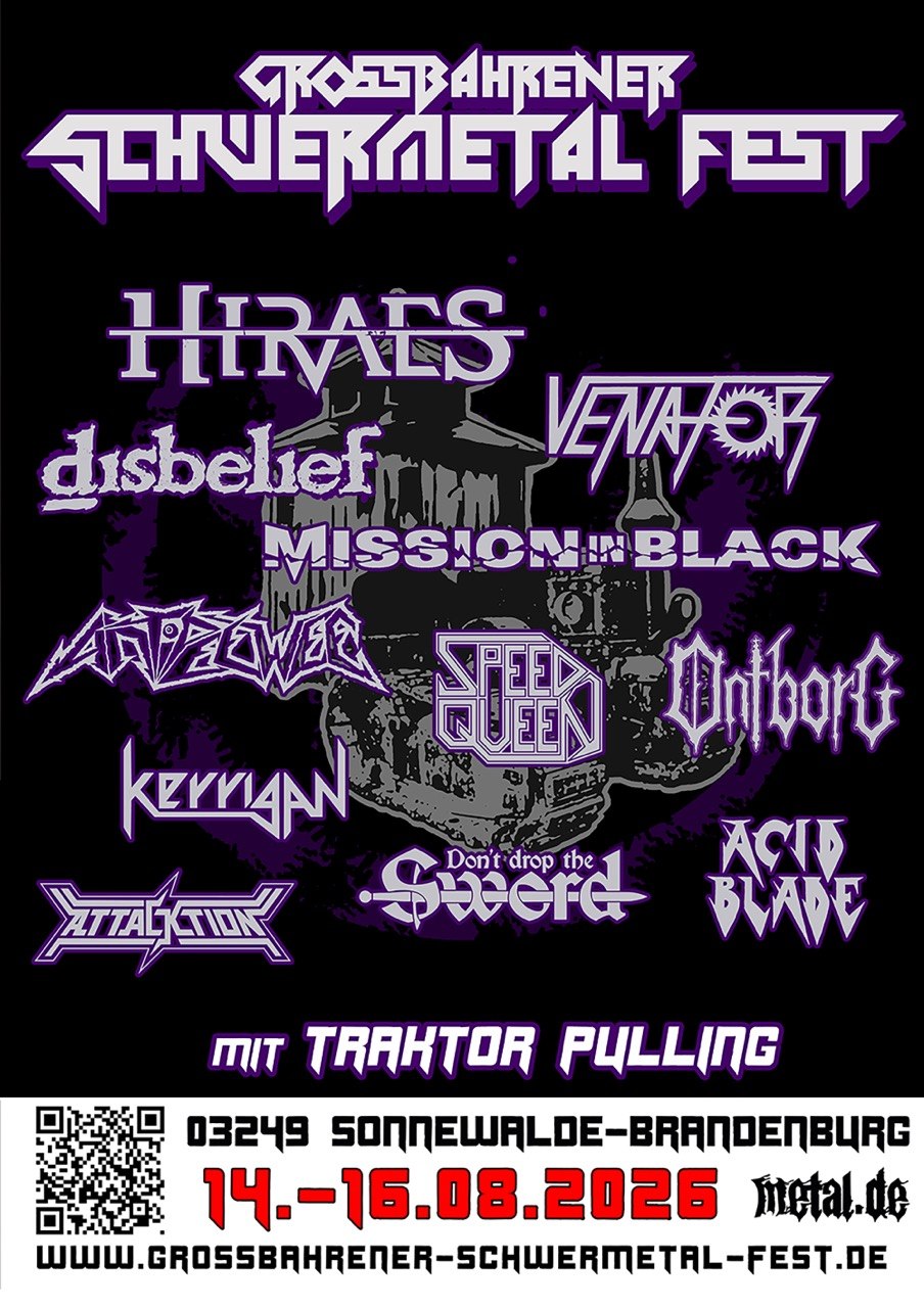 Flyer Vorderseite mit 11 Bands für das Grossbahrener Schwermetal Fest 2026